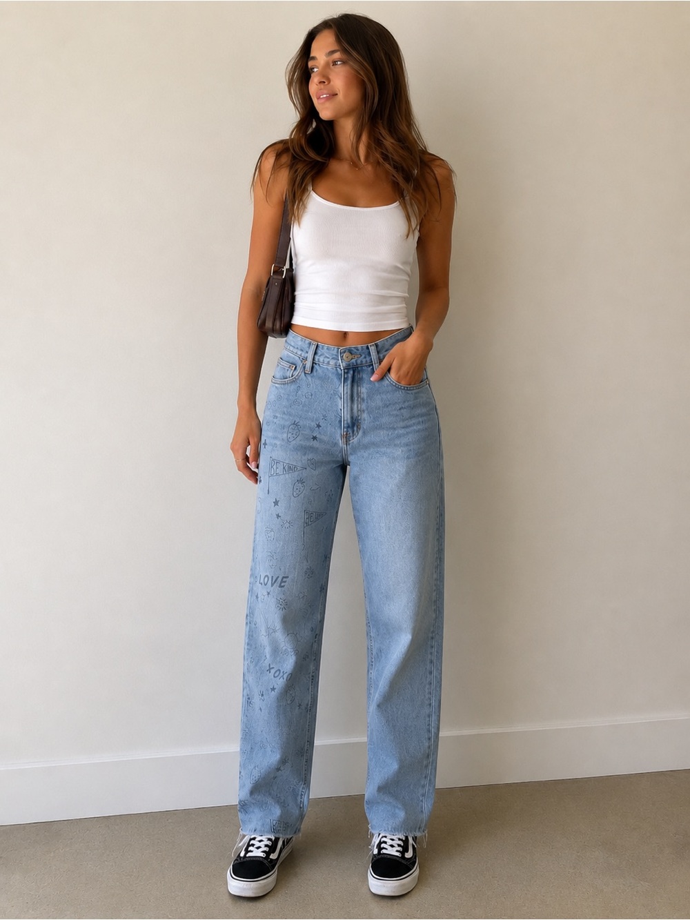 Hollister Light Blue Wide Leg Jeans with Subtle Print